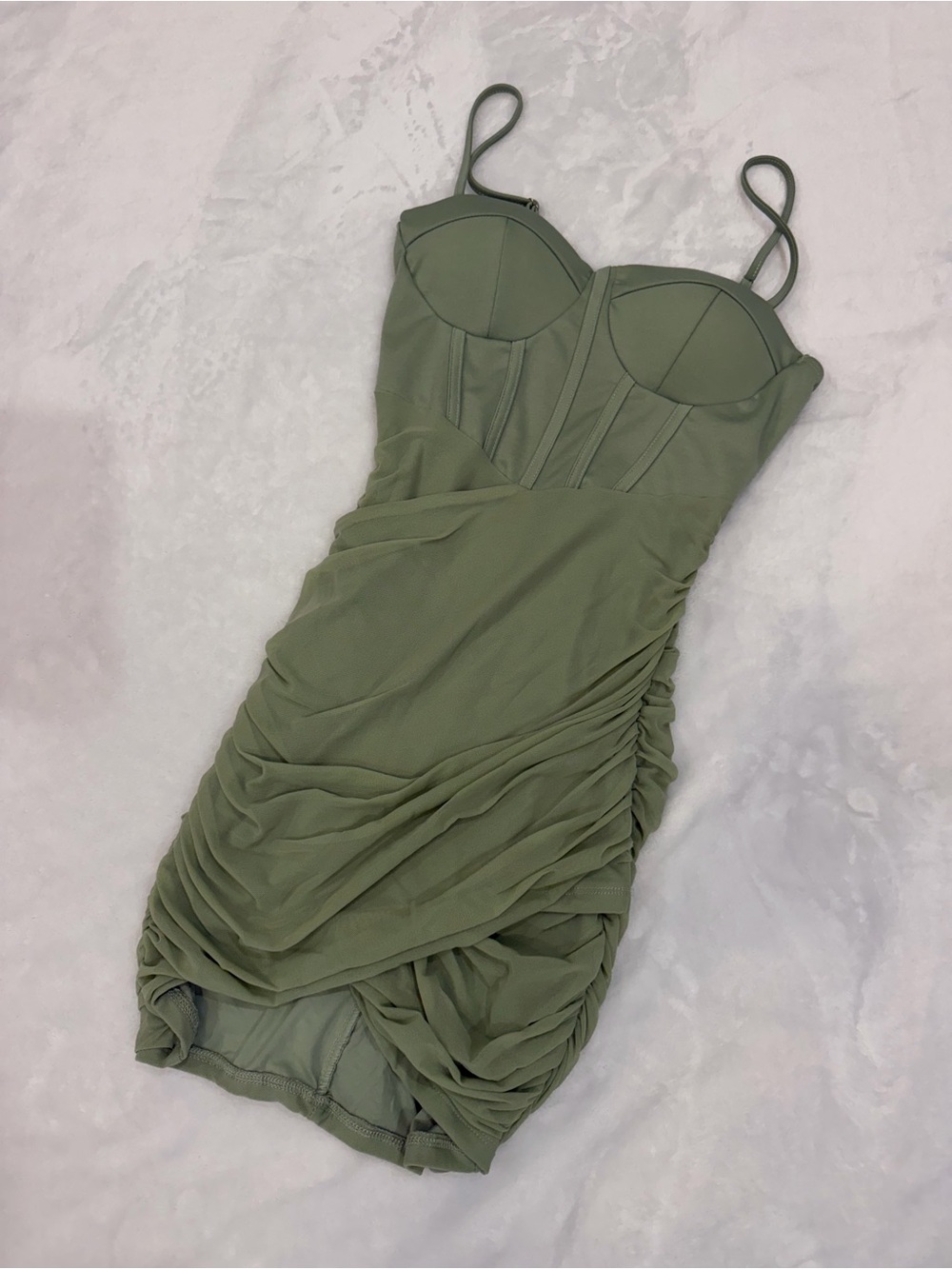 Olive Green Ruched Bustier Mini Dress